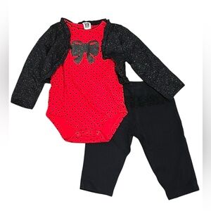 Carter’s 3-Piece Red Polka Dot Bow Bodysuit, Sparkly Cardigan & Black Pants Set